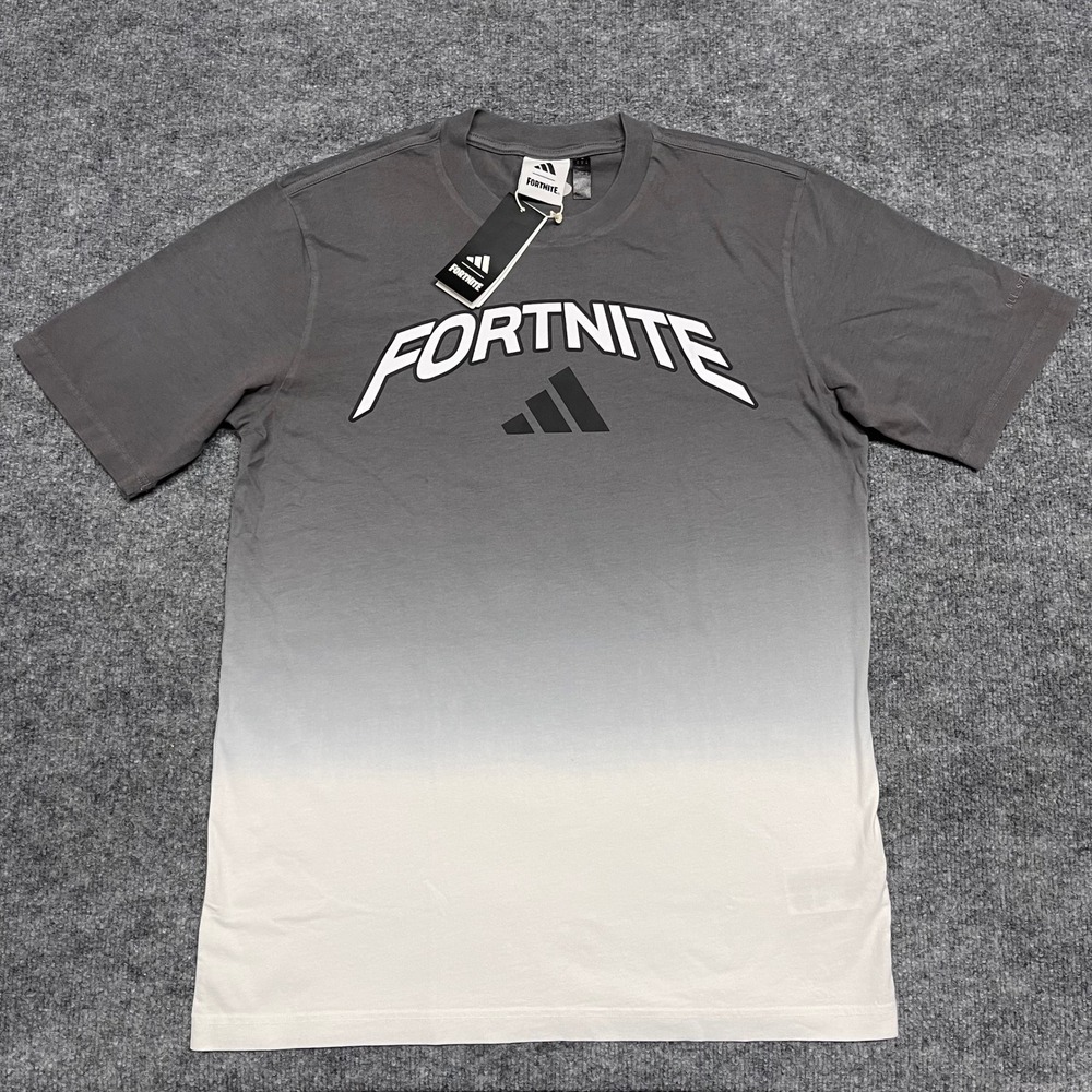 Adidas x Fortnite T-Shirt Mens Medium Charcoal White Gradient Logo‎ JX8729 NEW